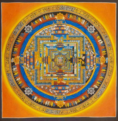 Buddhist Hand Painting Thangka Of Kalachakra Mandala, [hand Painted, Real Gold], Lamas Art, Wheel Of Time