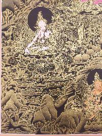Buddhist Hand Painting Thangka Of Aparimita Amitayus, Surrounded By Tsongkhapa, White Tara, Namgyalma, And Yellow Jambhala, [hand Painted, Real Gold], Lamas Art