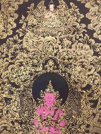 Buddhist Hand Painting Thangka Of Aparimita Amitayus, Surrounded By Tsongkhapa, White Tara, Namgyalma, And Yellow Jambhala, [hand Painted, Real Gold], Lamas Art