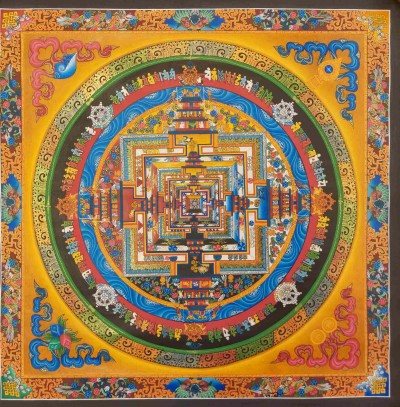 Buddhist Hand Painting Thangka Of Kalachakra Mandala [hand Painted, Real Gold], Lamas Art