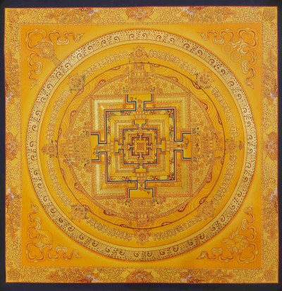 Buddhist Hand Painting Thangka Of Kalachakra Mandala [hand Painted, Real Gold], Lamas Art