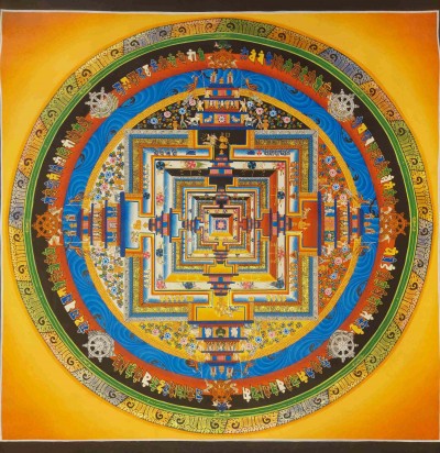 Buddhist Hand Painting Thangka Of Kalachakra Mandala [hand Painted, Real Gold], Lamas Art