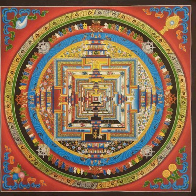 Buddhist Hand Painting Thangka Of Kalachakra Mandala [hand Painted, Real Gold], Lamas Art