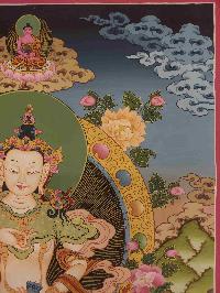 Buddhist Hand Painting Thangka Of Vajrasattva - Dorje Sempa, Amitabha Buddha On Top [hand Painted, Real Gold], Lamas Art, Coffee Wash Color