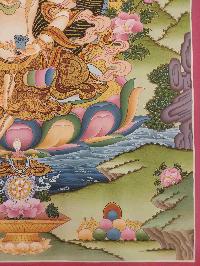 Buddhist Hand Painting Thangka Of Vajrasattva - Dorje Sempa, Amitabha Buddha On Top [hand Painted, Real Gold], Lamas Art, Coffee Wash Color