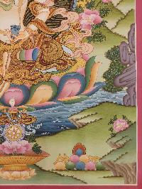 Buddhist Hand Painting Thangka Of Vajrasattva - Dorje Sempa, Amitabha Buddha On Top [hand Painted, Real Gold], Lamas Art, Coffee Wash Color