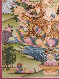 Buddhist Hand Painting Thangka Of Vajrasattva - Dorje Sempa, Amitabha Buddha On Top [hand Painted, Real Gold], Lamas Art, Coffee Wash Color