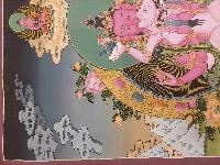 Buddhist Hand Painting Thangka Of Vajrasattva With Consort, [shakti], Amitabha Buddha On Top [hand Painted], Lamas Art, Coffee Wash Color, Yab-yum