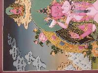 Buddhist Hand Painting Thangka Of Vajrasattva With Consort, [shakti], Amitabha Buddha On Top [hand Painted], Lamas Art, Coffee Wash Color, Yab-yum