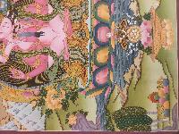 Buddhist Hand Painting Thangka Of Vajrasattva With Consort, [shakti], Amitabha Buddha On Top [hand Painted], Lamas Art, Coffee Wash Color, Yab-yum