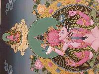 Buddhist Hand Painting Thangka Of Vajrasattva With Consort, [shakti], Amitabha Buddha On Top [hand Painted], Lamas Art, Coffee Wash Color, Yab-yum