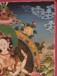 Buddhist Hand Painting Thangka Of Namgyalma [hand Painted], Amitabha Buddha On Top Lamas Art, Coffee Wash Color