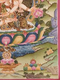 Buddhist Hand Painting Thangka Of Namgyalma [hand Painted], Amitabha Buddha On Top Lamas Art, Coffee Wash Color