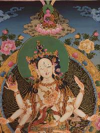 Buddhist Hand Painting Thangka Of Namgyalma [hand Painted], Amitabha Buddha On Top Lamas Art, Coffee Wash Color