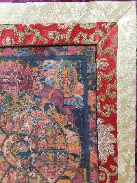 Buddhist Hand Painting Thangka Of Wheel Of Life With Polyester Brocade, [hand Painted]