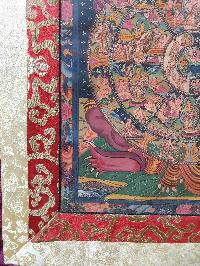 Buddhist Hand Painting Thangka Of Wheel Of Life With Polyester Brocade, [hand Painted]