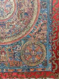 Buddhist Hand Painting Thangka Of Pancha Buddha Mandala With Polyester Brocade, [hand Painted]
