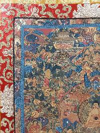 Buddhist Hand Painting Thangka Of Buddha Life Story With Polyester Brocade, [hand Painted]