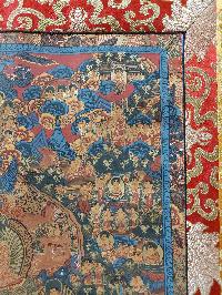 Buddhist Hand Painting Thangka Of Buddha Life Story With Polyester Brocade, [hand Painted]