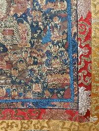 Buddhist Hand Painting Thangka Of Buddha Life Story With Polyester Brocade, [hand Painted]