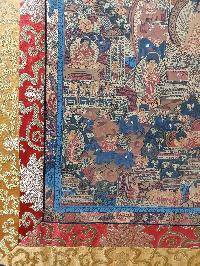 Buddhist Hand Painting Thangka Of Buddha Life Story With Polyester Brocade, [hand Painted]
