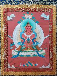 Buddhist Hand Painting Thangka Of Aparimita, Amitayus With Polyester Brocade, [hand Painted], Amitayus, Chepame