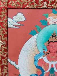 Buddhist Hand Painting Thangka Of Aparimita, Amitayus With Polyester Brocade, [hand Painted], Amitayus, Chepame