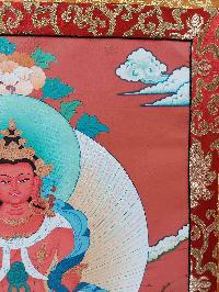 Buddhist Hand Painting Thangka Of Aparimita, Amitayus With Polyester Brocade, [hand Painted], Amitayus, Chepame