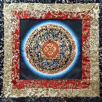 Buddhist Hand Painting Thangka Of Dorje Kalachakra Mandala With Polyester Brocade, [hand Painted], [student Mandala]