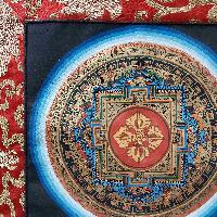 Buddhist Hand Painting Thangka Of Dorje Kalachakra Mandala With Polyester Brocade, [hand Painted], [student Mandala]