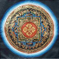 Buddhist Hand Painting Thangka Of Dorje Kalachakra Mandala With Polyester Brocade, [hand Painted], [student Mandala]