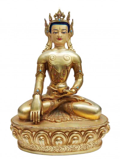 Buddhist Handmade Statue Of Crown Shakyamuni Buddha, [face Painted, Stone Setting]