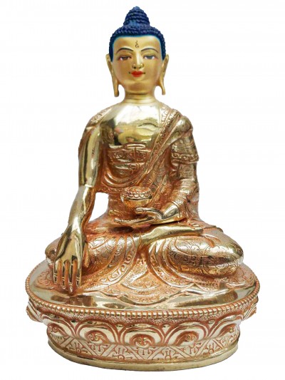 Buddhist Handmade Statue Of Shakyamuni Buddha, [face Painted, Full Gold Plated]