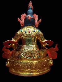 Buddhist Handmade Statue Of Yellow Jambhala, Kuber [full Gold Plated, Stone Setting, Face Painted]
