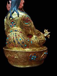 Buddhist Handmade Statue Of Padmasambhava, Guru Rimpoche, [full Gold Plated, Stone Setting, Face Painted]