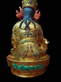 Buddhist Handmade Statue Of Padmasambhava, Guru Rimpoche, [full Gold Plated, Stone Setting, Face Painted]