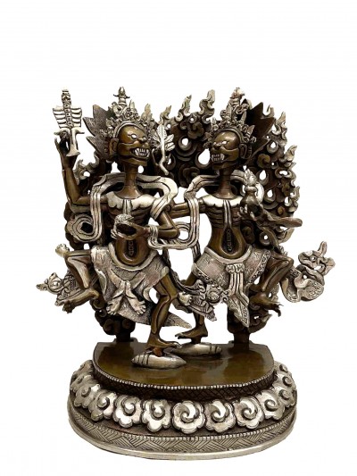 Buddhist Handmade Statue Of Citipati, [chocolate And Silver Oxidized]