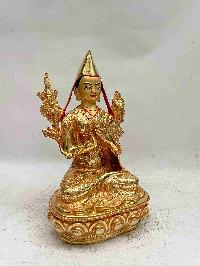 Buddhist Handmade Statue Of Tsongkhapa, [full Fire Gold Plated, Face Painted]