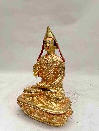 Buddhist Handmade Statue Of Tsongkhapa, [full Fire Gold Plated, Face Painted]