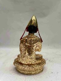 Buddhist Handmade Statue Of Tsongkhapa, [full Fire Gold Plated, Face Painted]