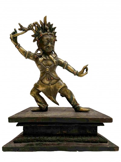 Buddhist Handmade Statue Of Vajrapani [chana Dorje], [chana Dorje], Khadgapani, [gold Plated, Antique], [sold]