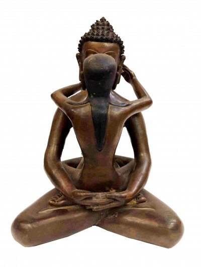 Buddhist Handmade Statue Of Samantabhadra, [chocolate Oxidized]