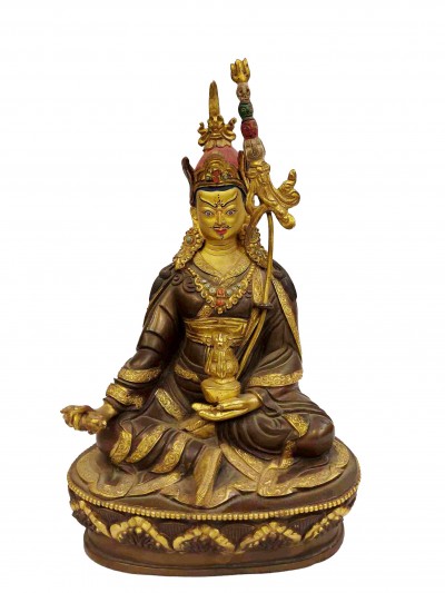 Buddhist Handmade Statue Of Padmasambhava, [partly Gold Plated, Face Painted]