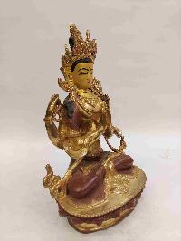 Buddhist Handmade Statue Of Chenrezig, [partly Gold Plated, Face Painted]