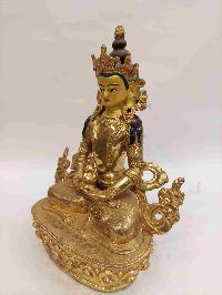 Buddhist Handmade Statue Of Aparimita, [full Gold Plated, Face Painted, Stone Setting], Amitayus, Chepame