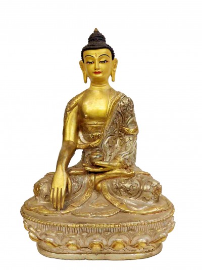 Buddhist Handmade Statue Of Shakyamuni Buddha, [full Gold Plated, Silver Plated, Face Painted]