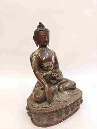 Buddhist Handmade Statue Of Shakyamuni Buddha, [chocolate And Silver Oxidized]