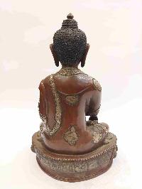 Buddhist Handmade Statue Of Shakyamuni Buddha, [chocolate And Silver Oxidized]