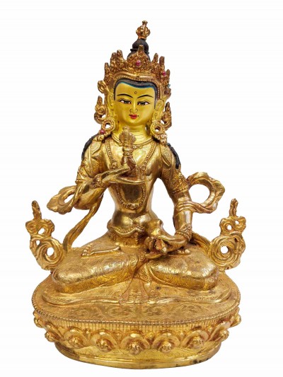 Buddhist Handmade Statue Of Vajrasattva, [full Fire Gold Plated, Stone Setting, Face Painted]