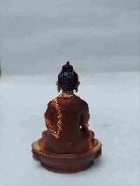 Buddhist Miniature Statue Of Shakyamuni Buddha With Throne, [partly Gold Plated, Face Painted, Stone Setting]